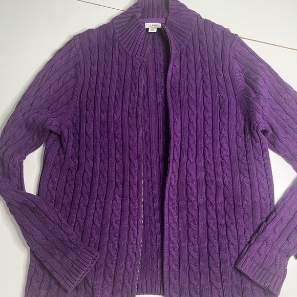 L.L. Bean Purple Cable Knit Cardigan - Picture 4 of 4